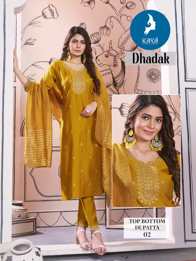 Dhadak By Kaya Roman Silk Straight Cut Kurti With Bottom Dupatta Wholesale Price In Surat